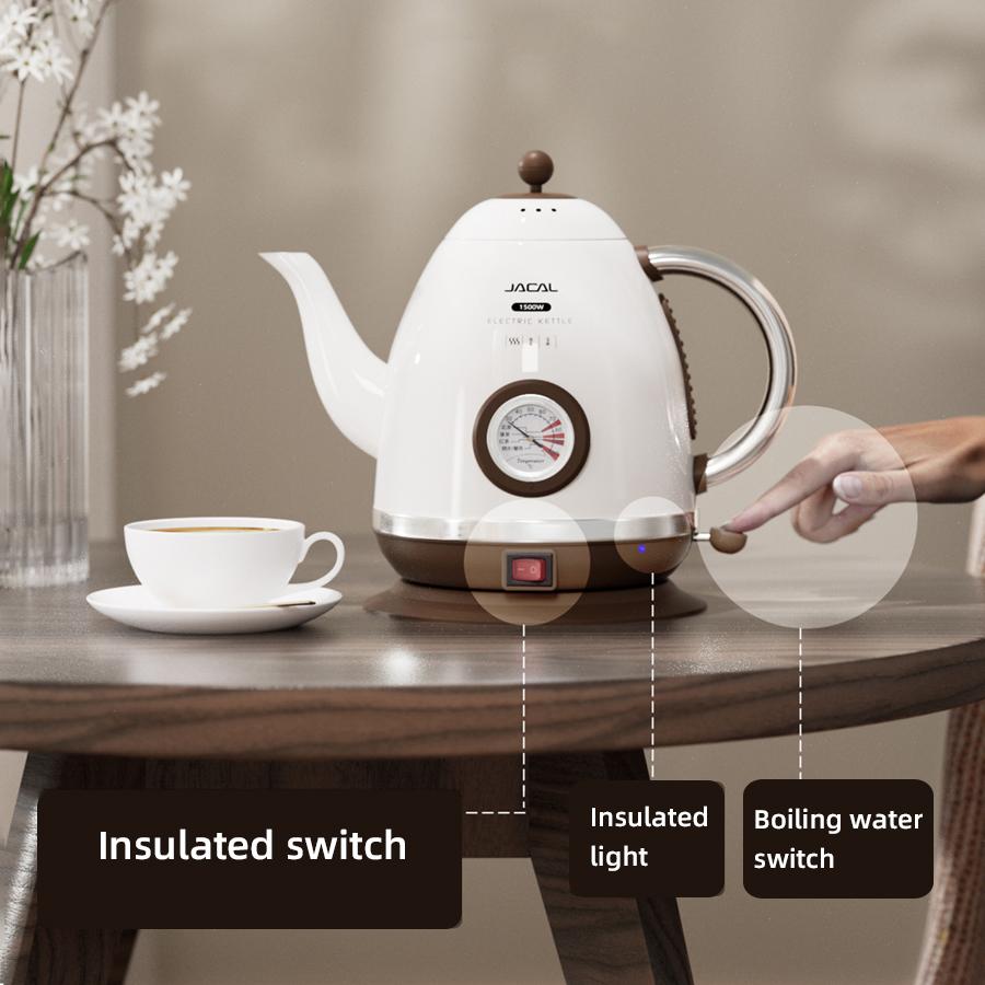 1.5L Electric Kettle 1500W Quick Heating Boiling Coffee Teapot Household Thermo Pot 304 Stainless Steel Linner with Thermometer