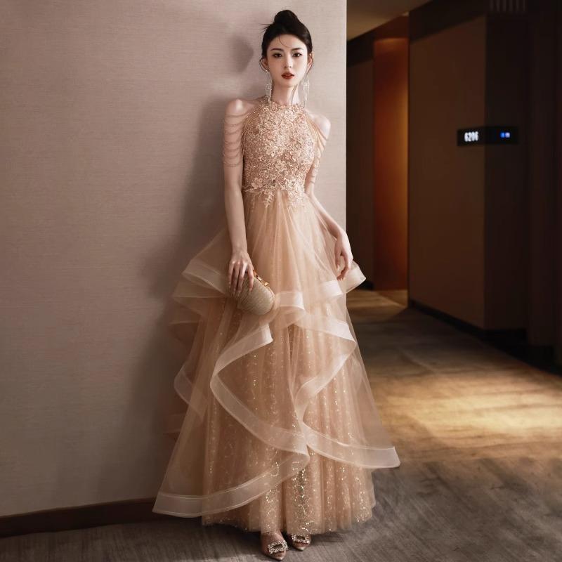 High-end evening dress women's 1011 new elegant birthday party host adult high-end light luxury niche dress