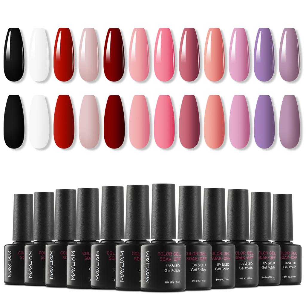 MAYJAM, 12 шт., набор гель-лаков для ногтей, 8 мл, синий, зеленый, фиолетовый, розовый, цвет кожи, УФ-гель-лак, стартовый набор, дизайн ногтей, маникюрный набор, подарки для красоты