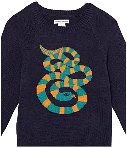 Пуловер с круглым вырезом для мальчиков Amazon Essentials, темно-синий и змеиный принт, размеры 135-145