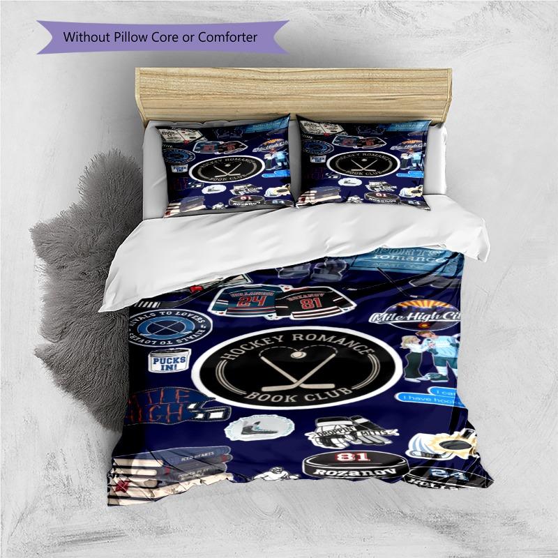 Hockey Romance Book Club Sticker Print 3 Pieces Duvet Cover Set Sports Book Theme Bedding Bedroom Home Decor Without Pillow Core