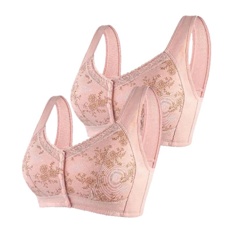 Бюстгальтеры с цветочным принтом для женщин, удобные, большого размера, нижнее белье, застежка спереди, бюстгальтер без косточек, антипровисающее, с застежкой спереди, без косточек