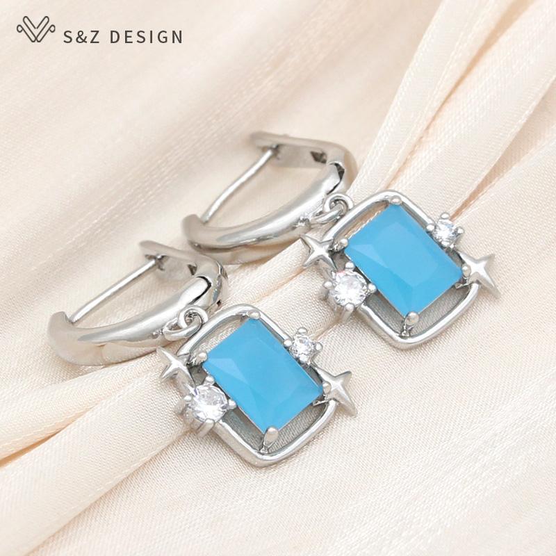 Fashion Elegant Rectangle Crystal Drop Earrings For Women Jewelry Rose Gold Color Zirconia Eardrop Gift