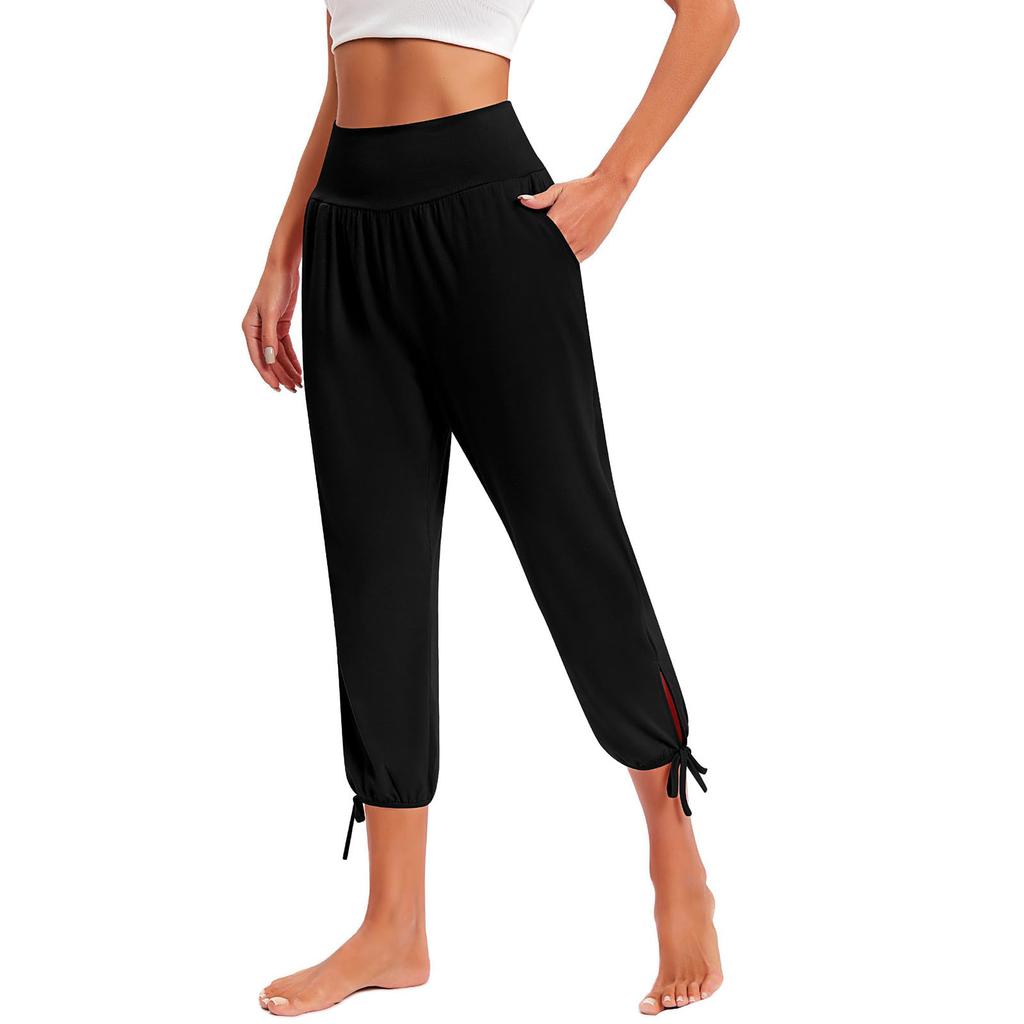 Женские модные однотонные повседневные свободные легкие брюки для йоги 9/10 с карманами