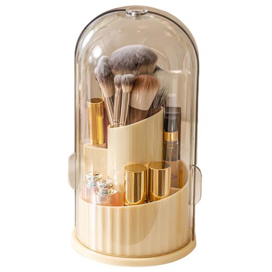 Вращающийся на 360 градусов органайзер для макияжа, пылезащитный держатель для кистей для макияжа с крышкой, прозрачный, большой вместимости, держатель для косметических ручек для туалетного столика, столешницы в ванной