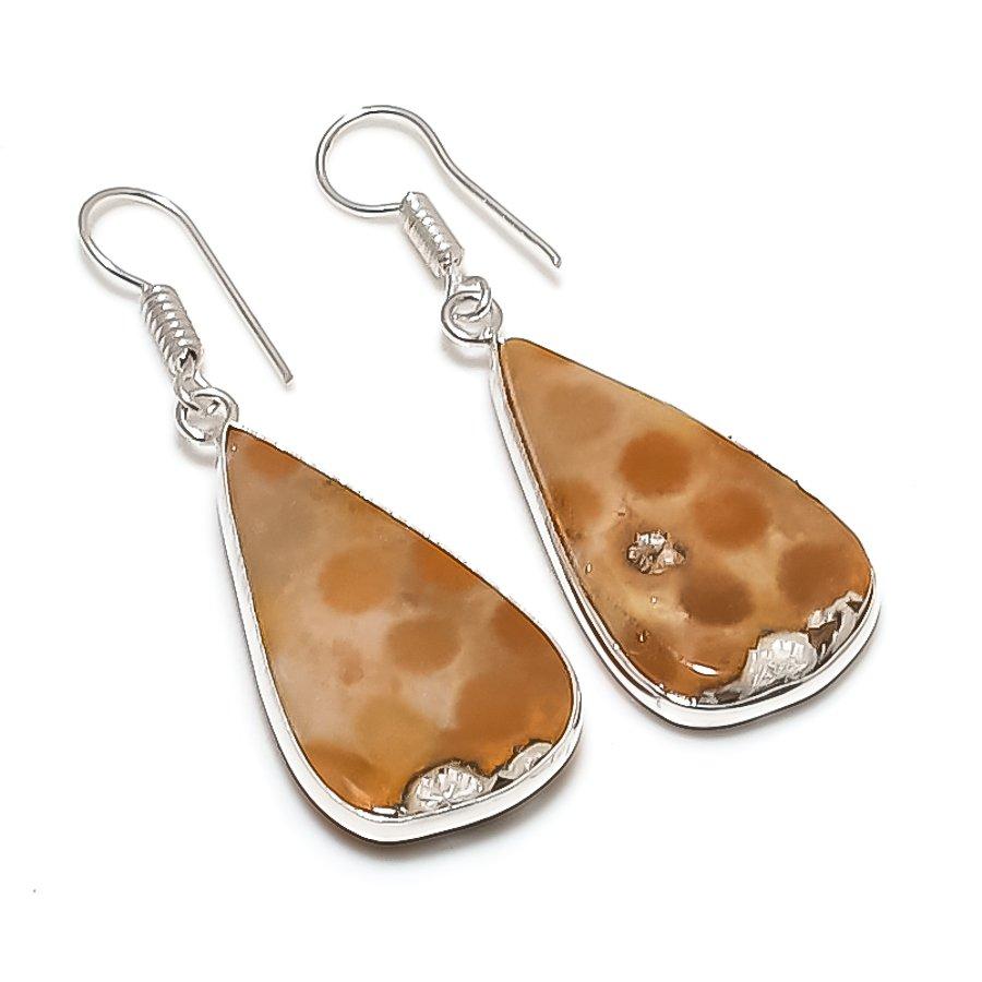 Серьги из натурального ископаемого коралла из стерлингового серебра 925 пробы 1,89 дюйма q9D22