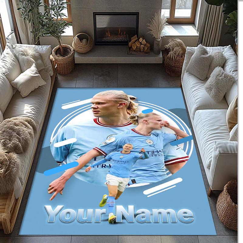 Erling Haaland Printed Crystal Velvet Rug Non‑Slip Crystal Velvet Carpet For Sofa Bedroom Indoor Home Decoration