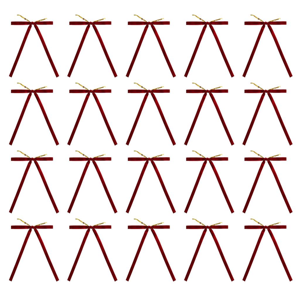 Set Of 20 Velvets Bowknot for Christmas Decoration Pre Tied Butterfly Knot with Twist Ties Gift Wrapping Ribbon Bows