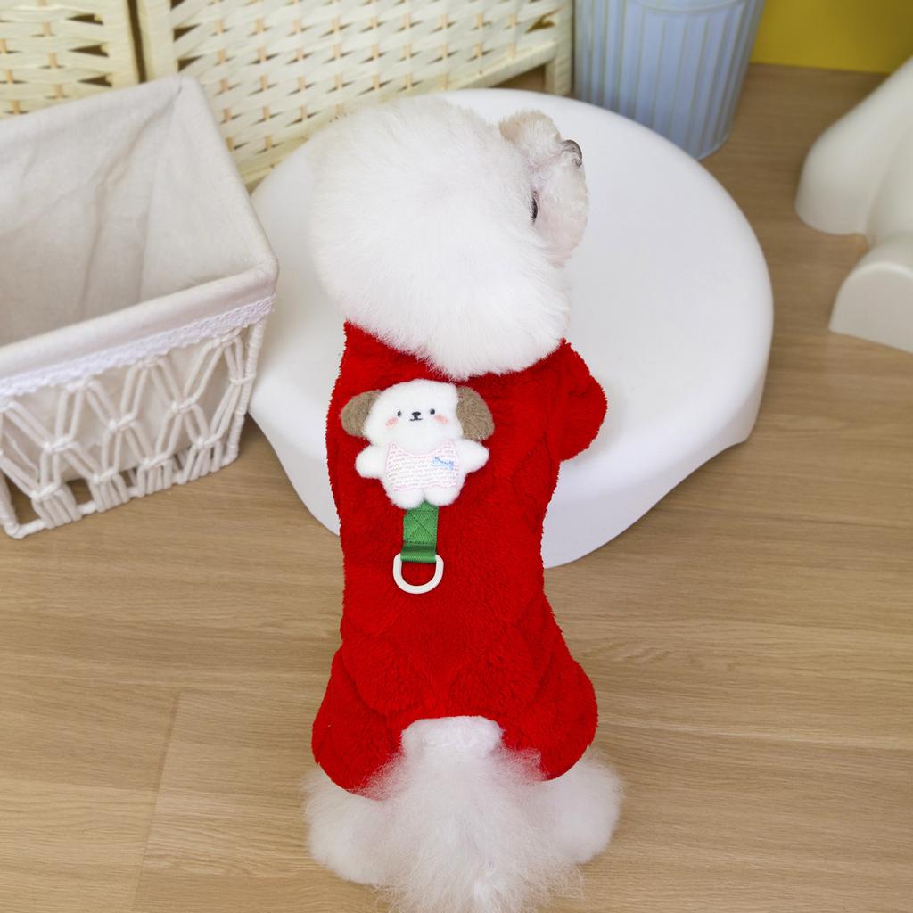 Thermal Fleece Four Legged Dog Suit with Leash Attachment Warm Winter Apparel for Small Medium Dog Cats