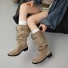 Suding Family! But Knee Boots Women's 2025 New Thick Heel Round Head Thin Tall Knight Boots Pleated Pile Boots