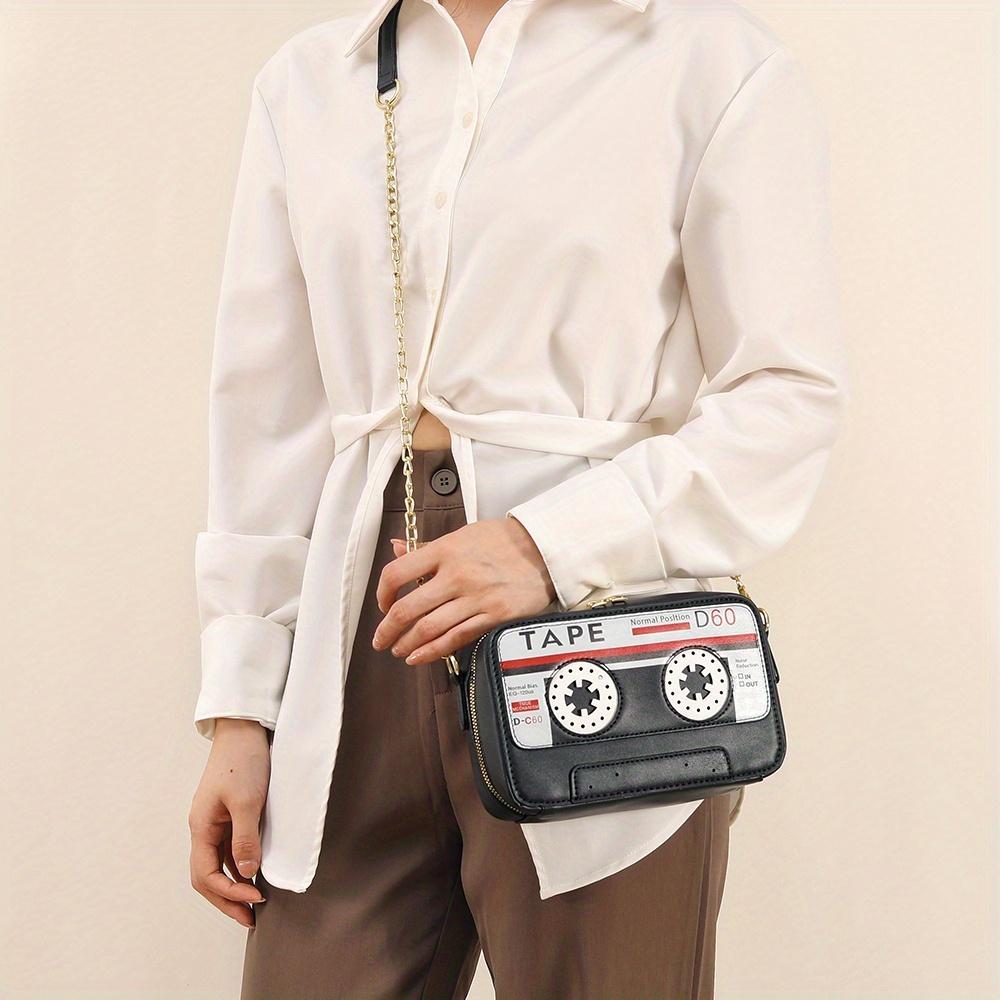 Женская винтажная ретро сумка-кроссбоди в виде кассетного магнитофона, золотистая фурнитура, аксессуар на каждый день, необычный аксессуар, для любителей моды