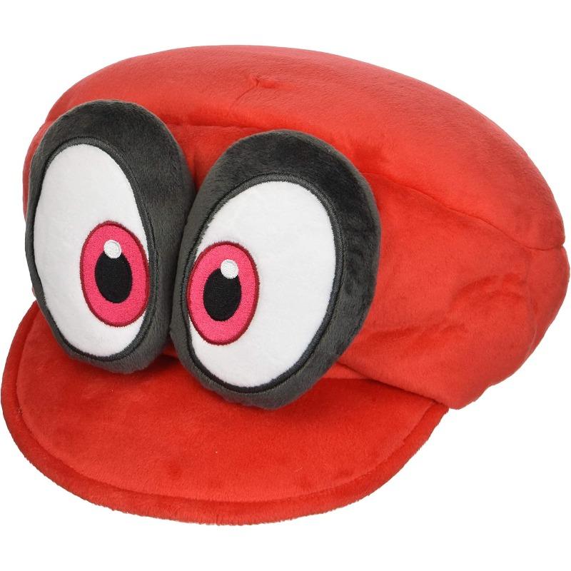 Cartoon Plush Hat, Mario Odyssey Costume Accessory, Soft Red Plush Mario Cap with Eyes, Perfect for Cosplay, Halloween, Birthday Gifts