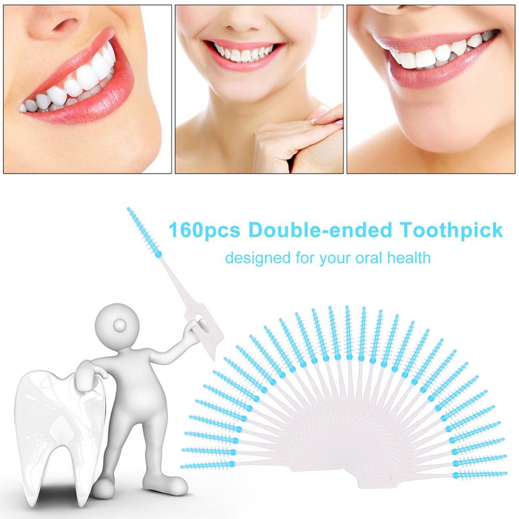 160pcs Double Ended Toothpick Soft Silicone Tooth Picks Dental Floss Interdental Brush Teeth Stick Dental Hygiene Tools