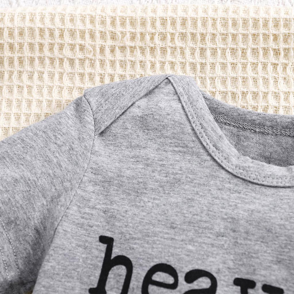 1-18 Months Newborn Baby “Heaven Sent“ Print Cotton Bodysuit Cute Grey Short Sleeve Jumpsuit Onesie