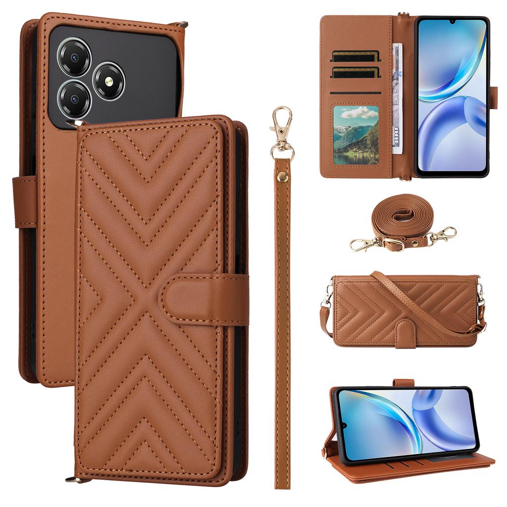 For ZTE Blade A36/nubia A36 Case with Shoulder/Wrist Strap Leather Phone Cover Stand Wallet