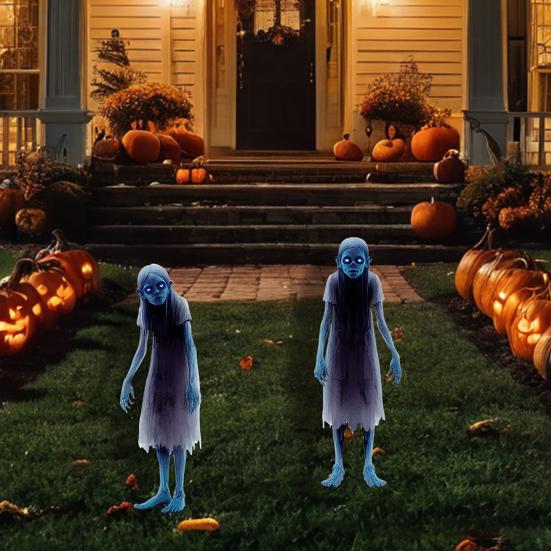 2 шт. Металлический колышек для двора в виде зомби на Хэллоуин, уличный жуткий призрак, знак для двора и газона для страшного хэллоуинского декора сада и крыльца