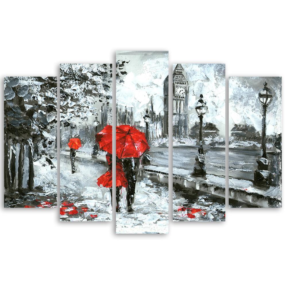 Five Piece Picture Canvas Print London Walk Big Ben