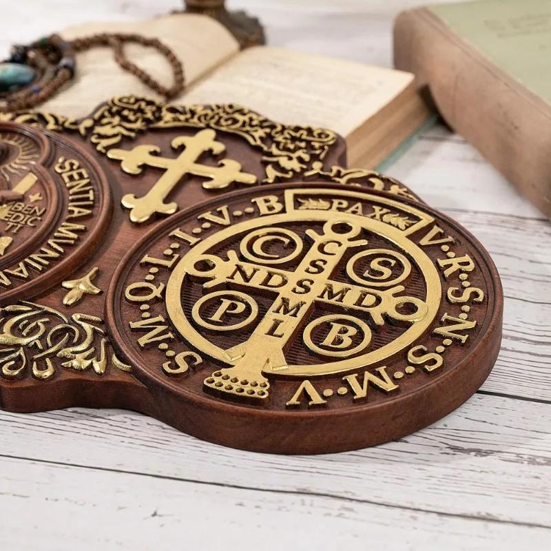 Медаль Святого Бенедикта, табличка для экзорцизма, католическая икона, церковь, религиозный объект, крещение, резьба по дереву, настенное украшение
