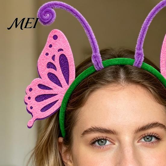 Ladybug Hair Accessory Insect Wing And Antenna Headband, Cute Butterfly Bee Kids Hairband Non-slip Felt Headpiece for Halloween Cosplay Party Dress Up