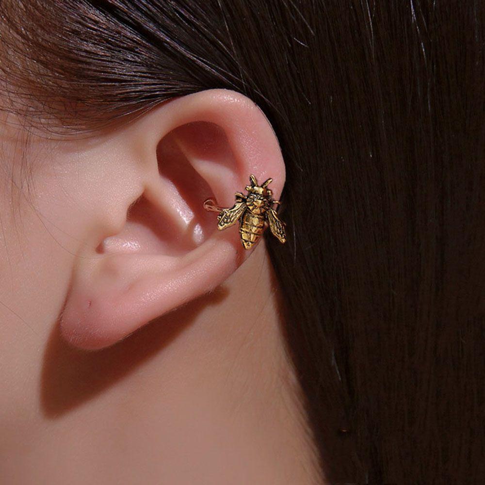 1 PC Bee Insect Gifts For Women Gold Silver Color Stud Earrings Jewelry Clip Earrings Ear Cuffs