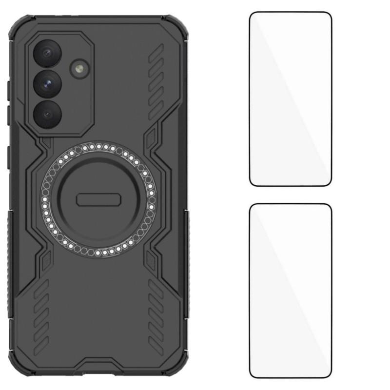 Для Samsung Galaxy A36 5G Магнитный чехол WANLONFENG Серия DJ PC TPU Чехол для телефона с 2 шт. Защитной пленкой из закаленного стекла