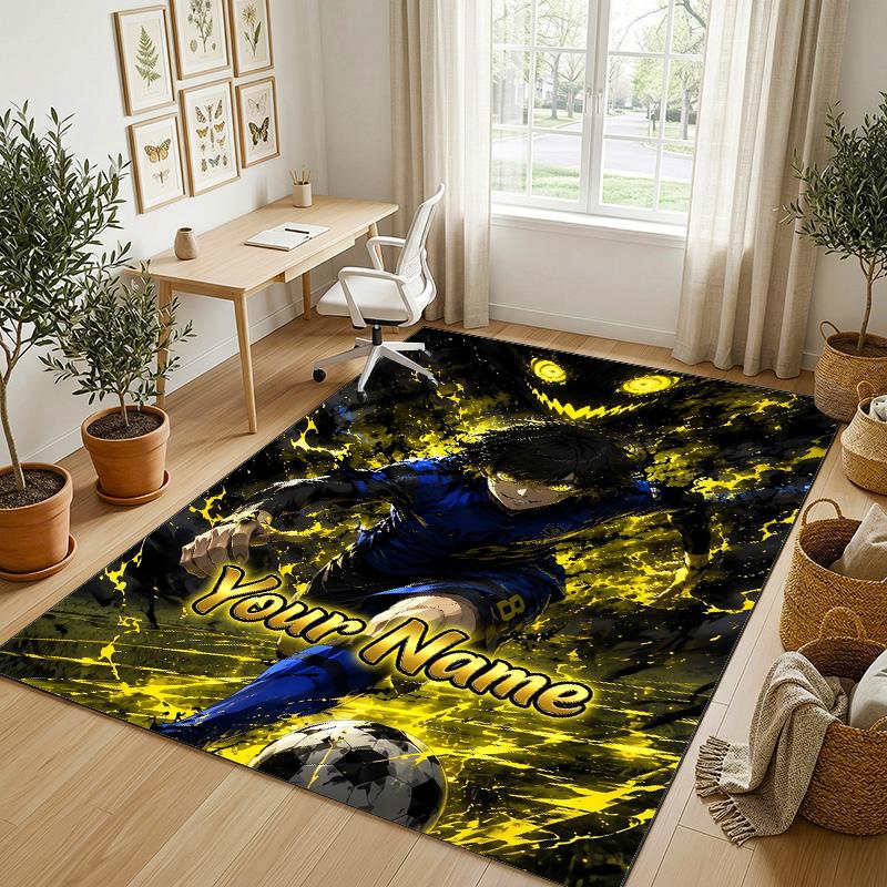 Personalized Crystal Velvet Carpet,Blue Lock Custom Printed Name, Plush Area Rug For Home Indoor Decor