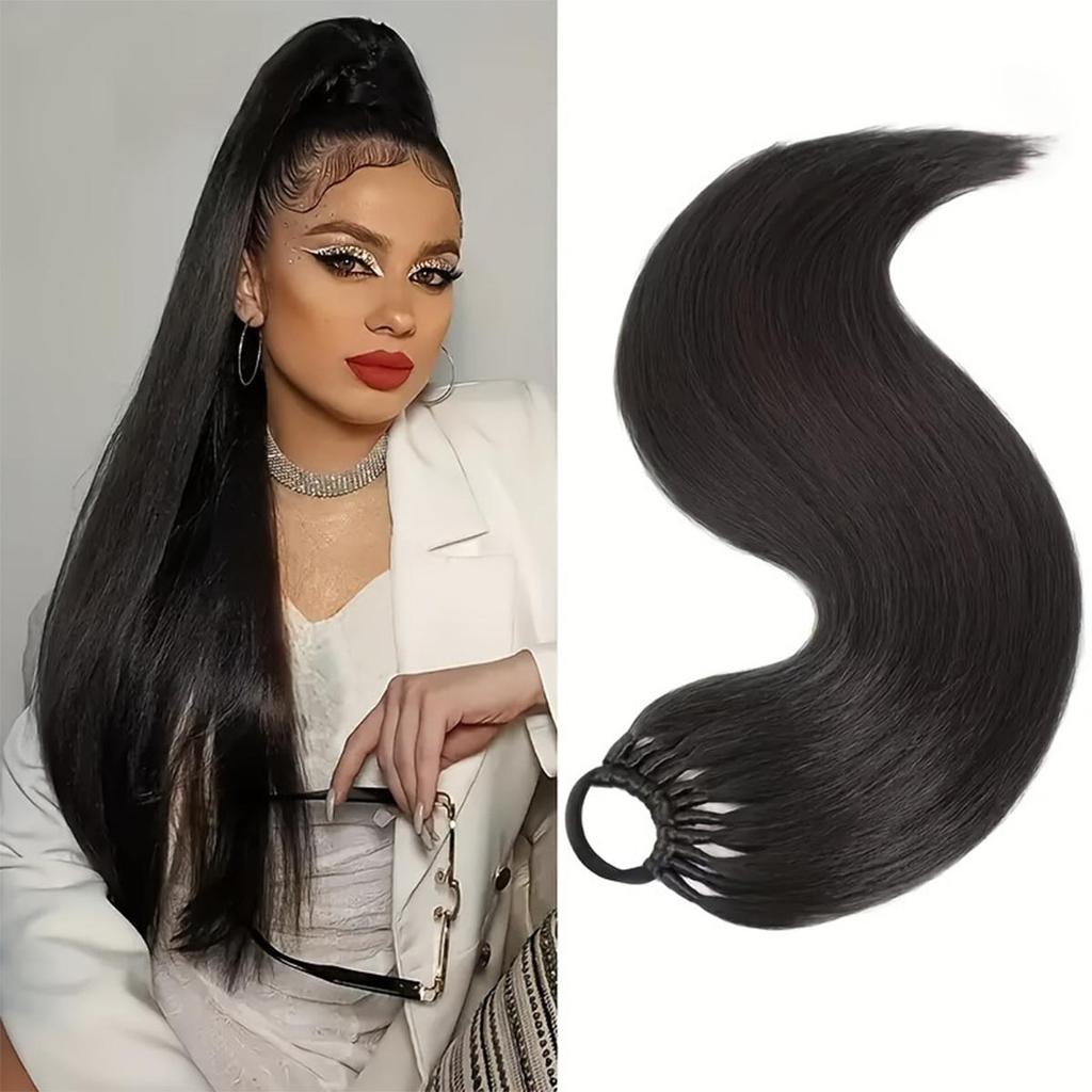 Синтетические наращивания хвоста на эластичной ленте, прямой наращивание хвоста для женщин, длинный прямой мягкий натуральный хвост 24 дюйма