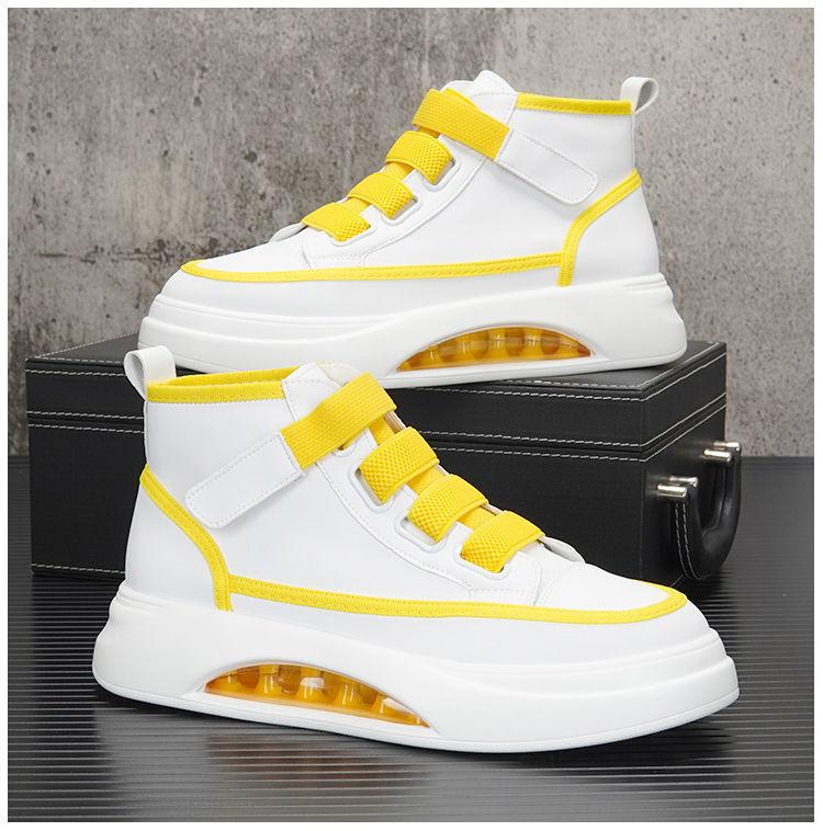 Men's shoes spring and summer new high-top board shoes trendy versatile Velcro platform men's shoes white shoes leather waterproof shoes