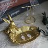 Small Bunny Statue Decor Jewelry Tray, Cute & Retro Golden Ornament Easter Rabbit Figurine for Accessories, Boutiques Display,Night Stand Home Décor