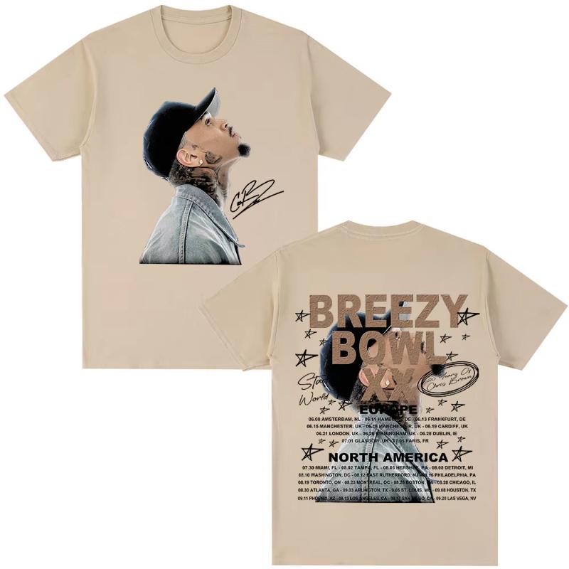Rapper Chris Brown Tshirt Breezy Bowl XX Tour 2025 TShirts Unisex Women Harajuku ONeck Short Sleeve T Shirt Streetwear Fans Gift