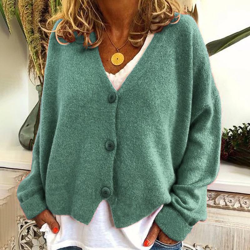 Knitted Womens Plain Coat Cardigan Ladies Button Loose Jumpers Sweater Size Plus