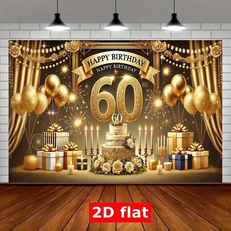 1 полиэстеровый баннер для празднования 60-летия - Золотой сверкающий фон "С 60-летием", украшение для вечеринки по случаю дня рождения