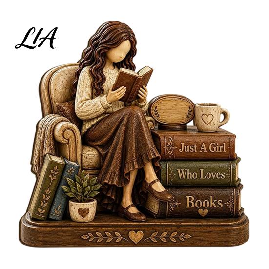 Reading Room Shelf Ornaments Wooden Girl Figurine for Book Lovers, Personalized Desktop Bookshelf Decor with Thoughtful Graduation Gifts