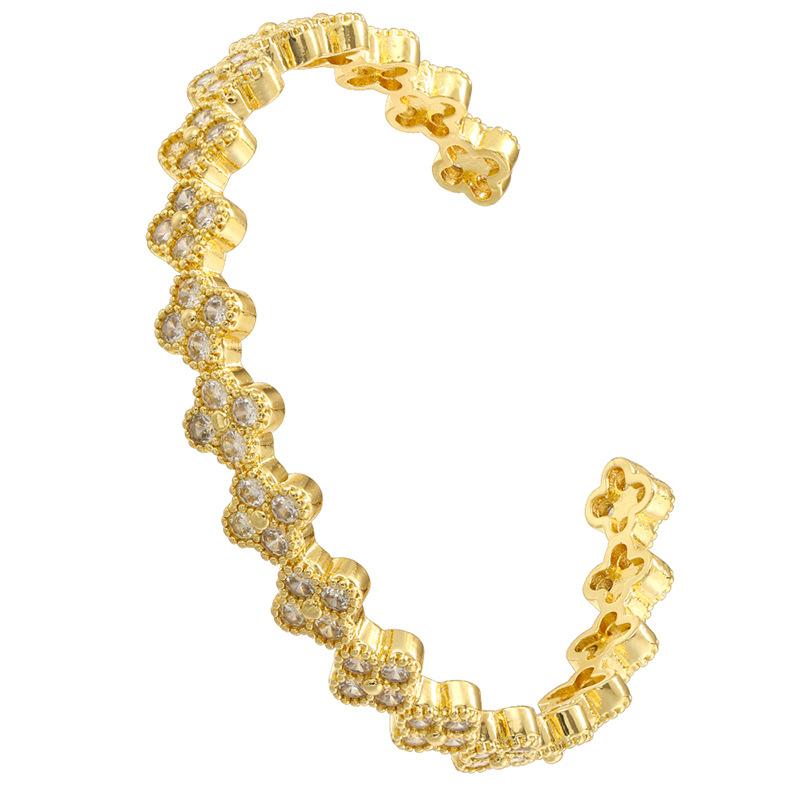 Легкая Роскошь Медь С Цветными Бриллиантами Клевер Открывающийся Регулируемый Браслет Лепесток Цветка Браслет Vl570