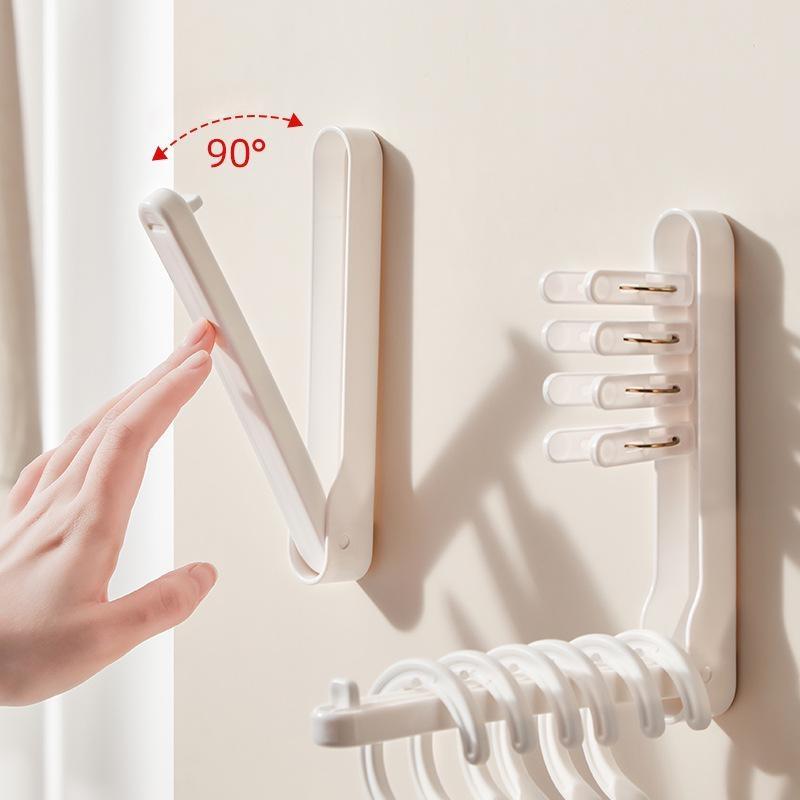 Household Convenience Foldable Clothes Hanger Storage Rack Wall Mounted Clothes Clip Balcony Rack Multifunctional Hook