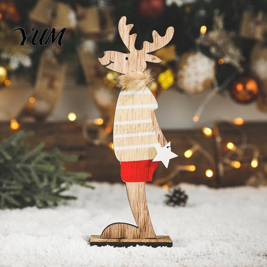 Small Festive Ornaments for Indoor Decor Wooden Christmas Reindeer Figurines, Handpainted Couple Elk Tabletop Ornaments, Rustic Xmas Vintage