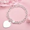 925 Sterling Silver Smooth Heart-shaped Pendant Bracelet Fashion Wedding Jewelry
