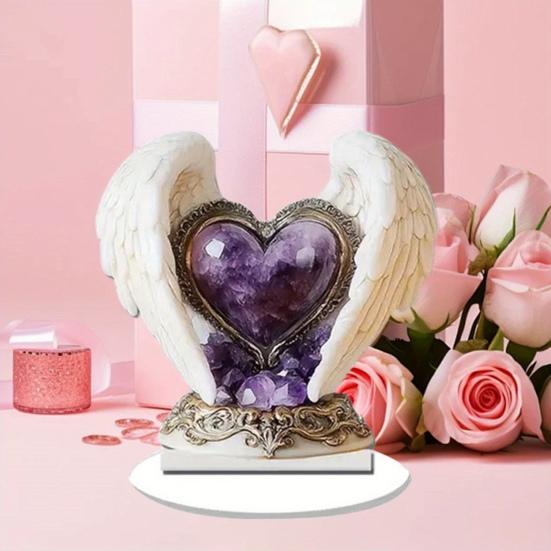 Angel Wings Heart Ornament 2D Acrylic Winged Heart Table Decor Sign Love