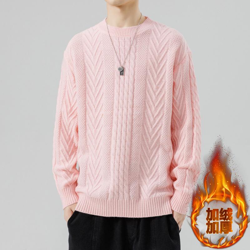 Зимняя горячая распродажа, модный персонализированный плетеный плюшевый свитер с круглым вырезом, модный вязаный свитер, мужская зимняя одежда