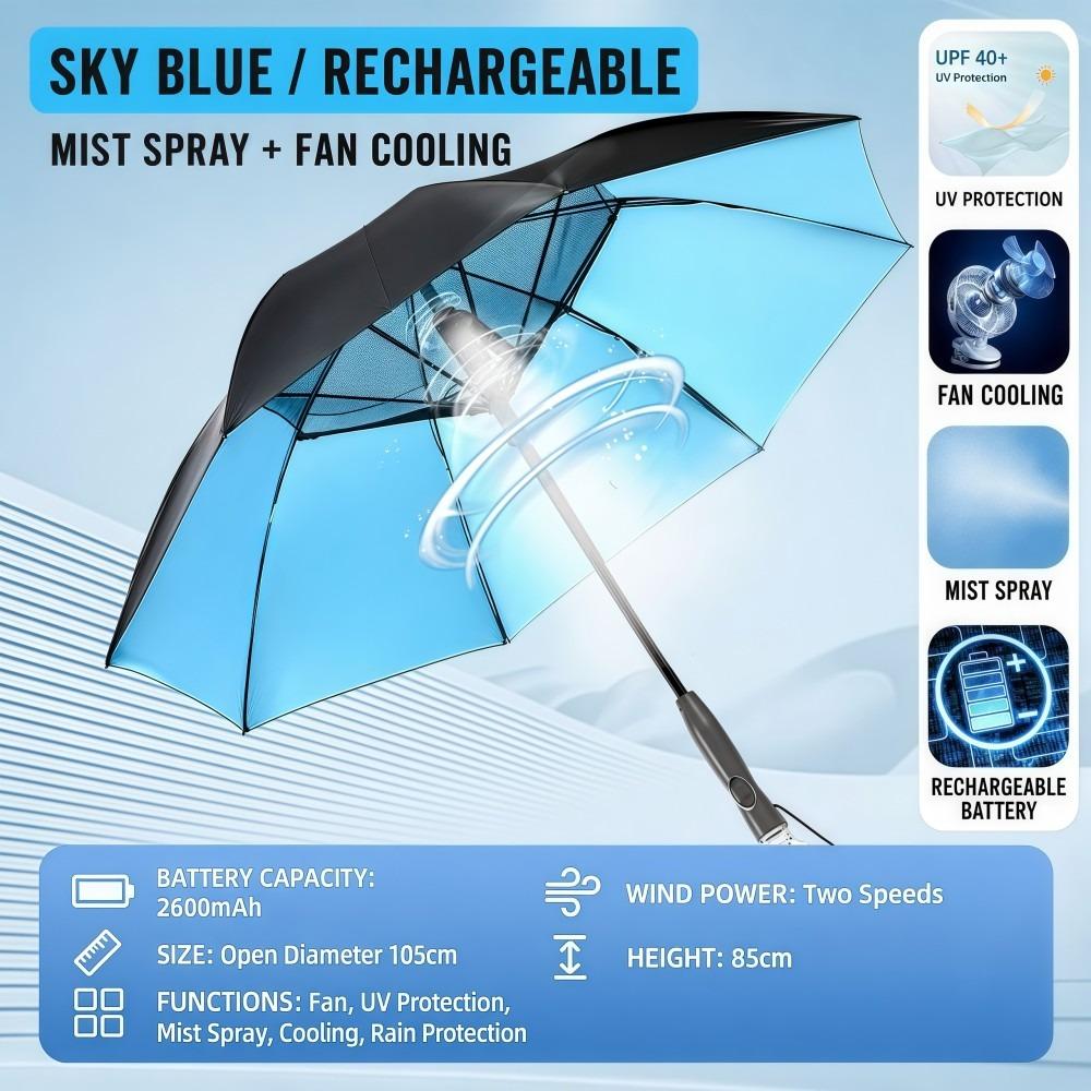 USB Charging Cooling Umbrella UV Protection Outdoor Umbrella For Summer, Beach, Fishing
