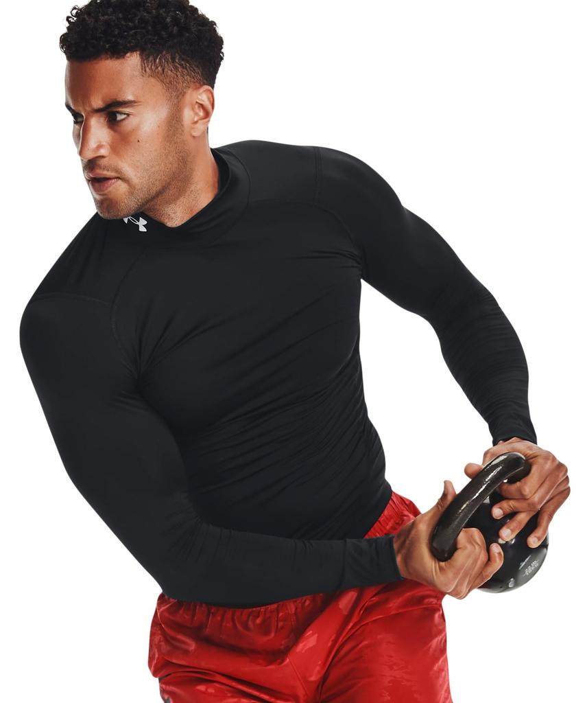 Under Armour UA HeatGear Armour Компрессионная футболка с длинным рукавом и высоким воротником, мужская, размер M, черно-белая,
