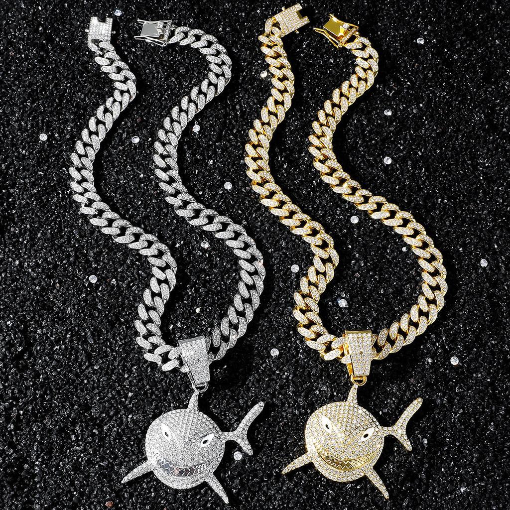 Подвеска в виде акулы с бриллиантами на кубинской цепочке, персонализированное креативное ожерелье с подвеской в стиле хип-хоп