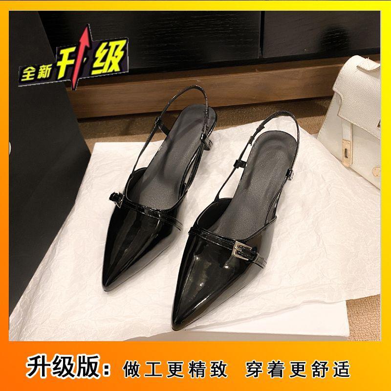 Ретро туфли-лодочки на тонком каблуке с открытой пяткой, бордовые, темпераментные, с острым носком, из лакированной кожи, на среднем каблуке, с закрытым носком, сандалии женские 2025 зима новые модели