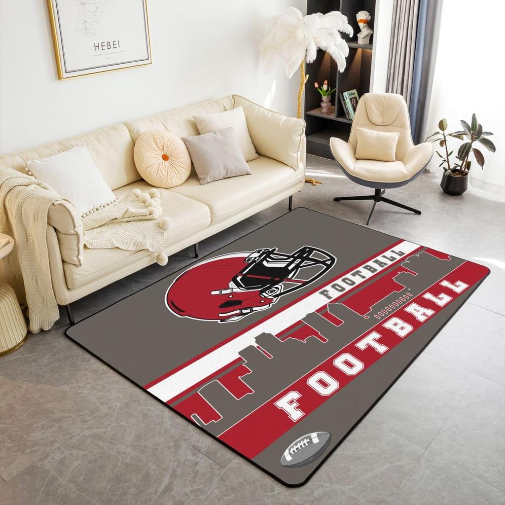 Erosebridal Football City Area Rug 4'11" x 3'3" Football Rug for Boys Girls Brown Red Rugby Game Carpet Football Fans Bedroom Decor Sports B