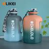 OLIKEI 2,2 л градиентная цветная бутылка для воды для тренажерного зала и фитнеса с ручкой, спортивные чайники большой емкости, не содержит BPA, герметичная портативная космическая чашка для воды