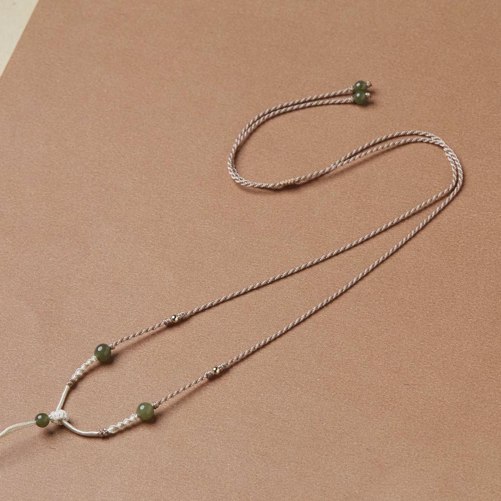 Handcrafted Adjustable Eight-Strand Braided Hetian Jade Necklace Rope