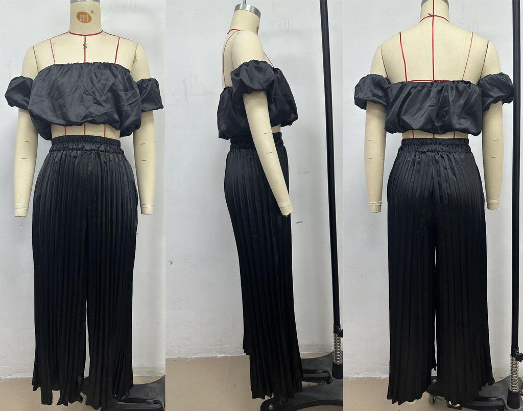 Elegant 25th Anniversary Strapless Pleated Long Pants Set In Solid Color