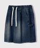 LEMAIN SECOND Bermuda Wide One-Pleat Carpenter Washed Denim Banding Shorts [Yellow Wash]