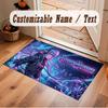 City Cyberpunk Theme Crystal Velvet Floor Rug Personalized Custom Name Text Warm Carpet Home Decoration