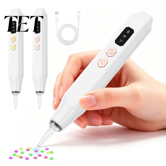 Rhinestone Art Pen Electric with Light, Wireless Rechargeable Vaccum Pen, Vacuum Suction 2 Levels, Faux Diamond for Adults Beginners Automatic